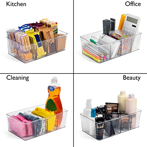 10" x 6" x 3" Clear Plastic Storage Bins with Dividers