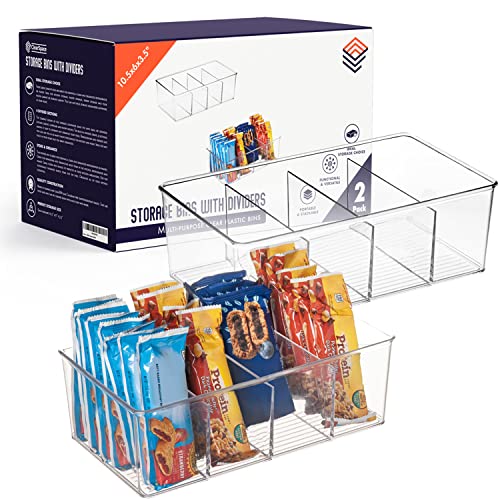 10" x 6" x 3" Clear Plastic Storage Bins with Dividers