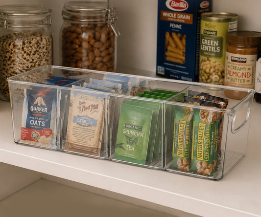 10" x 6" x 3" Clear Plastic Storage Bins with Dividers