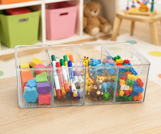 10" x 6" x 3" Clear Plastic Storage Bins with Dividers