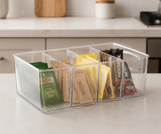 10" x 6" x 3" Clear Plastic Storage Bins with Dividers