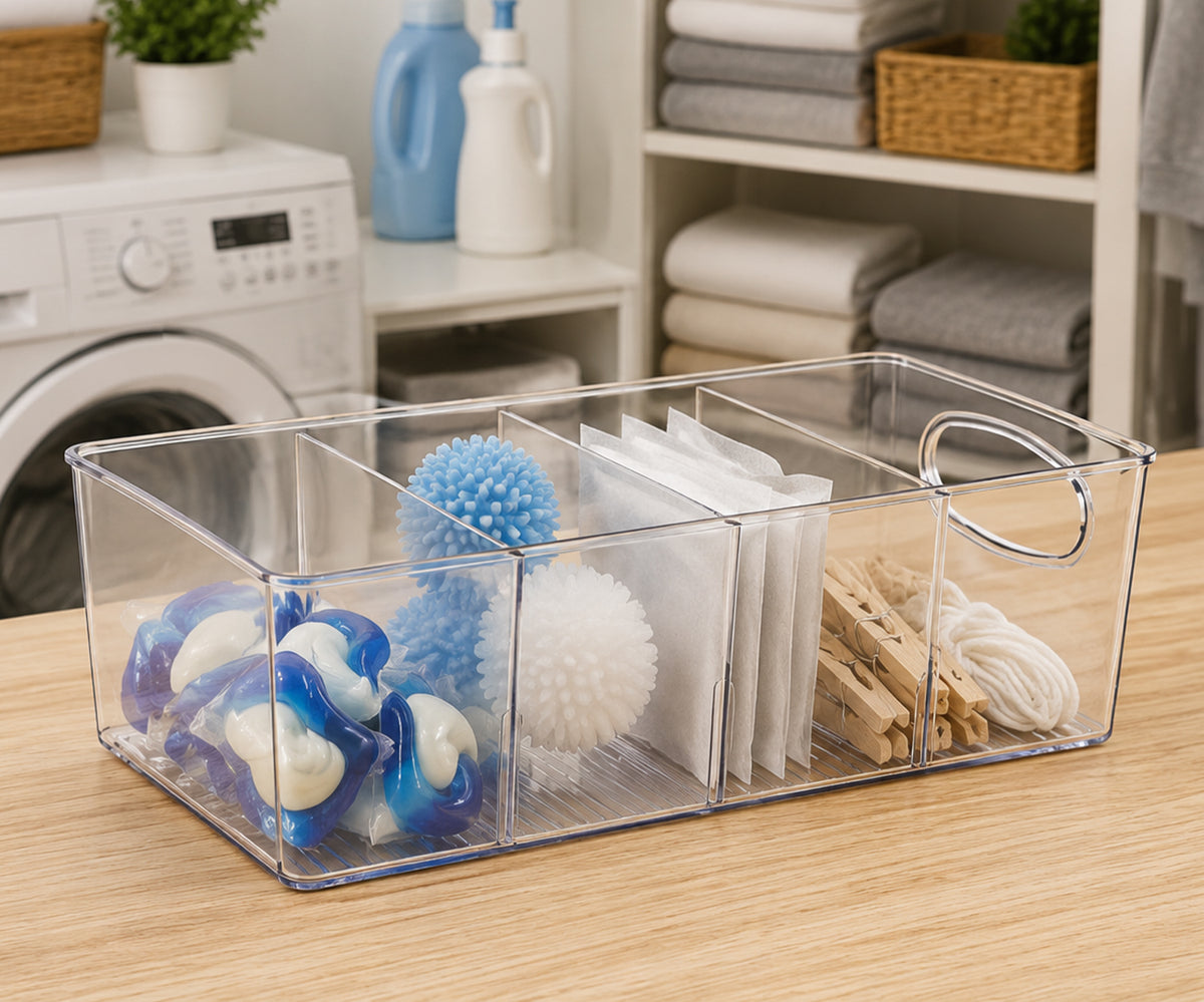 10" x 6" x 3" Clear Plastic Storage Bins with Dividers