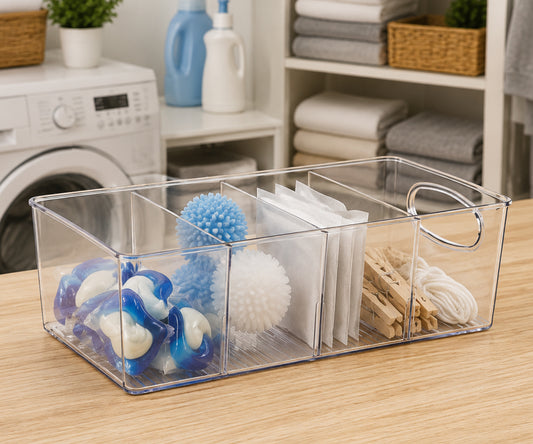 10" x 6" x 3" Clear Plastic Storage Bins with Dividers