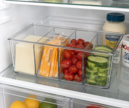 10" x 6" x 3" Clear Plastic Storage Bins with Dividers and Lids