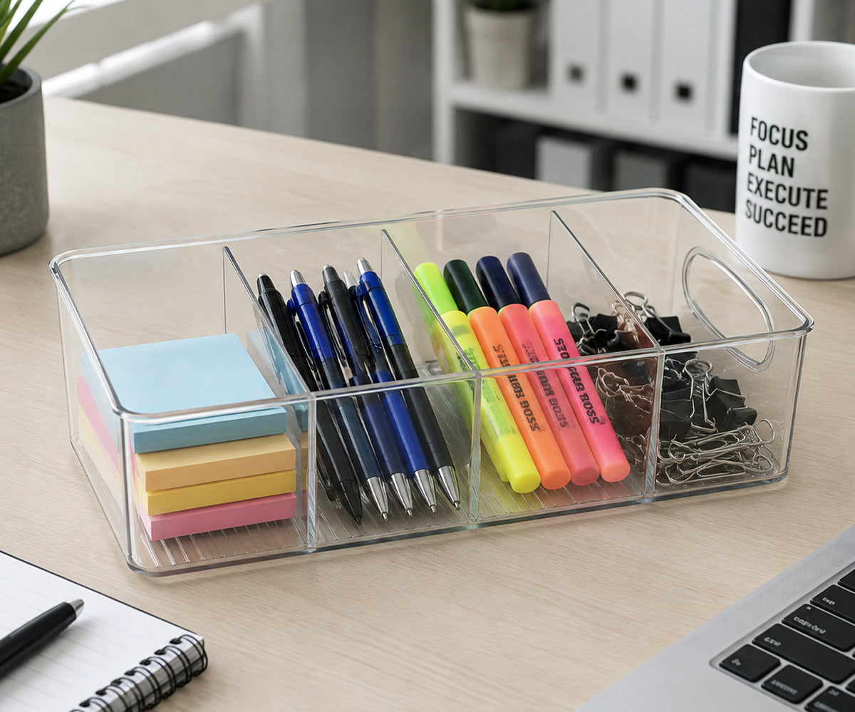 10" x 6" x 3" Clear Plastic Storage Bins with Dividers