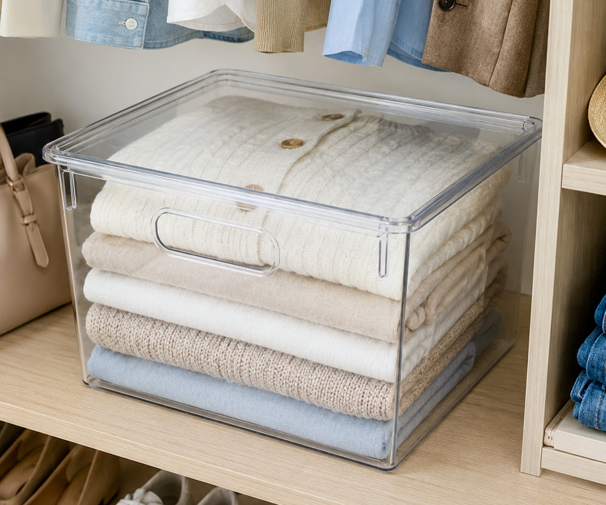 12.5" x 12.5" x 7" Clear Plastic Storage Bins with Lids