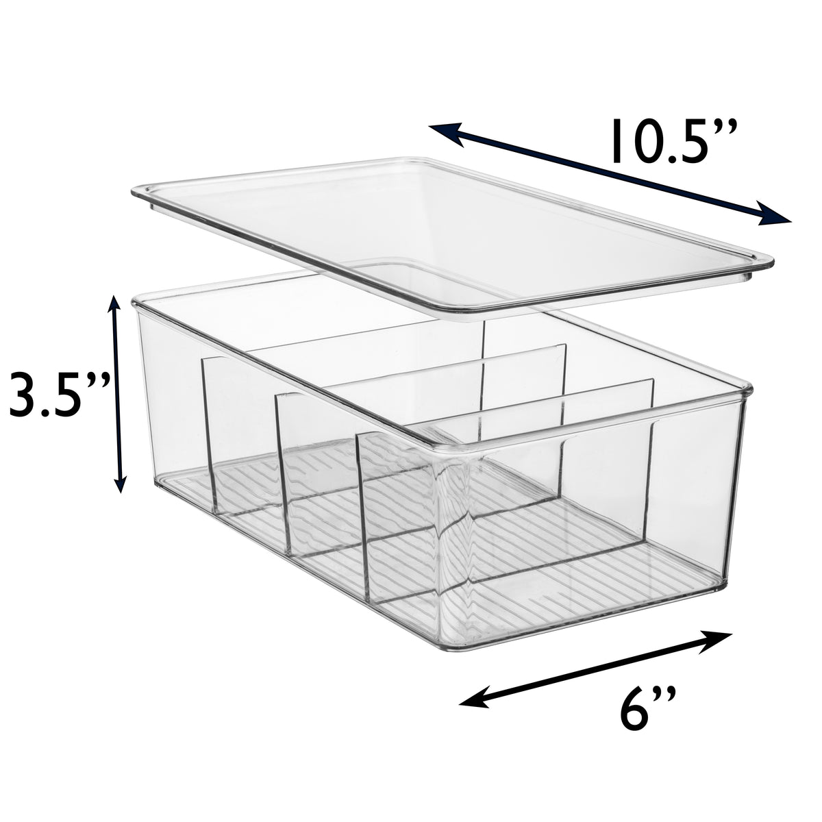 10" x 6" x 3" Clear Plastic Storage Bins with Dividers and Lids
