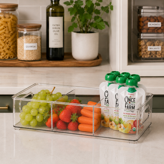 10" x 6" x 3" Clear Plastic Storage Bins with Dividers