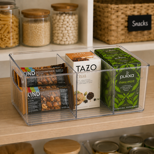 10" x 6" x 3" Clear Plastic Storage Bins with Dividers