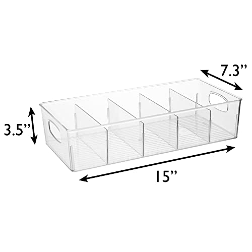 15" x 7.3" x 3.5" Clear Plastic Storage Bins with Dividers