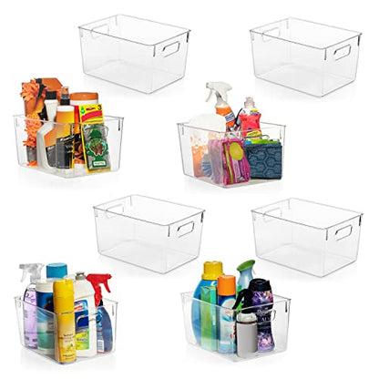 Simple Sorts  Pantry Organization and Storage Bins - 2 pack, Kitchen Organization  Bins With Dividers and Labels - Refrigerator Organizer Bins, Cabinet  Organizers, Clear Storage Bins 