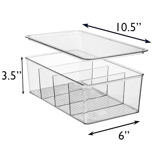 10" x 6" x 3" Clear Plastic Storage Bins with Dividers and Lids