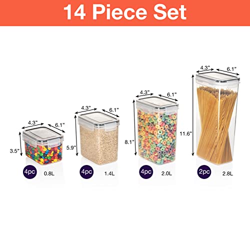 14 Pack Airtight Food Storage Container Set - BPA Free Clear Plastic  Kitchen and Pantry Organization Canisters with Durable Lids for Cereal, Dry  Food