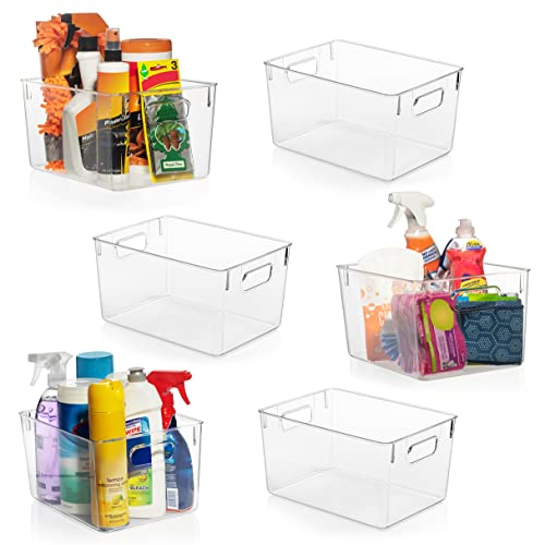 Clear Pantry Storage Organizer Bins, 6 Pack Plastic Food Storage