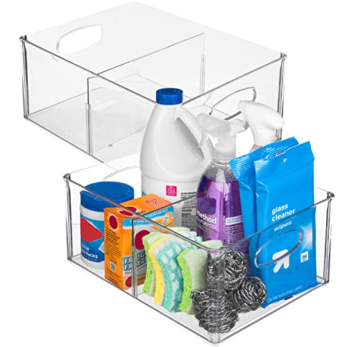13.5" x 10" x 6" Clear Plastic Storage Bins with Dividers