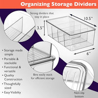 10" x 6" x 3" Clear Plastic Storage Bins with Dividers and Lids
