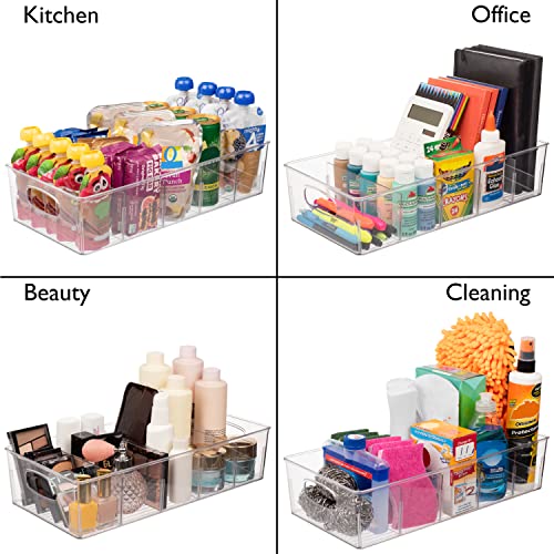15" x 7.3" x 3.5" Clear Plastic Storage Bins with Dividers