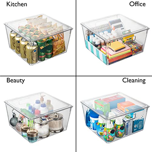 mDesign Plastic Kitchen Food Storage Bin with Lid, Medium - 4 Pack - Clear
